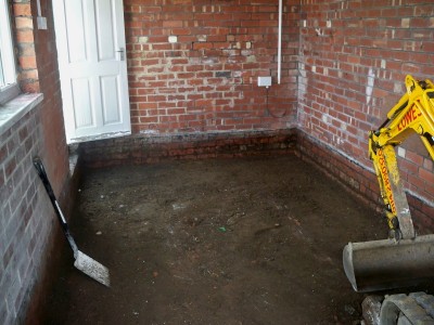 Garage floor completely removed.