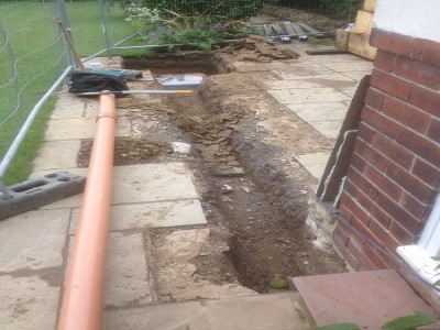 Soak away was dug into back garden for removal of access rain water run off from gutters.