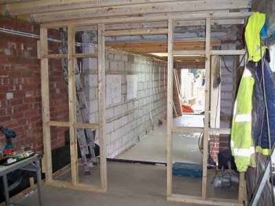 Internal stud wall and first fix.